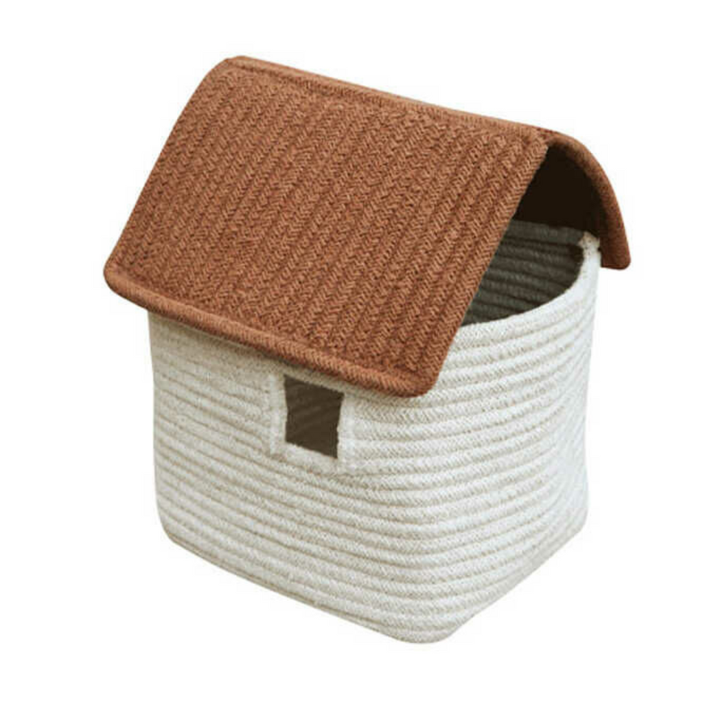 House Shaped Basket In Natural and Toffee - The Well Appointed House