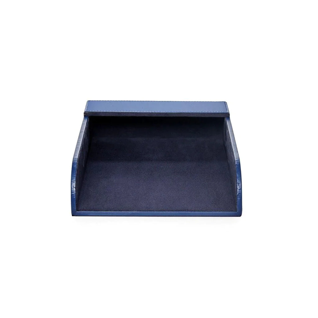 Hunter Paper Tray in Navy Blue Leather - Stationery & Desk Accessories - The Well Appointed House