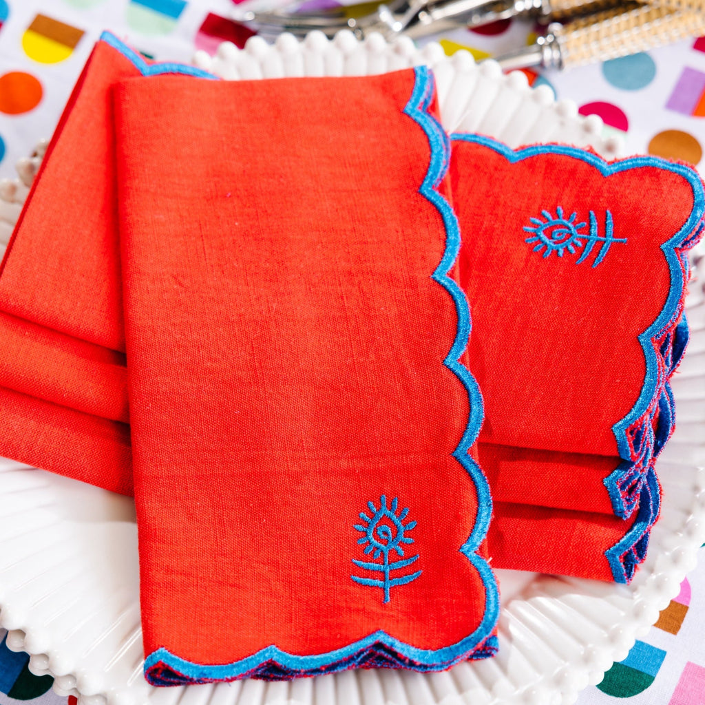 Icon Linen Napkins Set of 4 in Cherry + Peacock - The Well Appointed House
