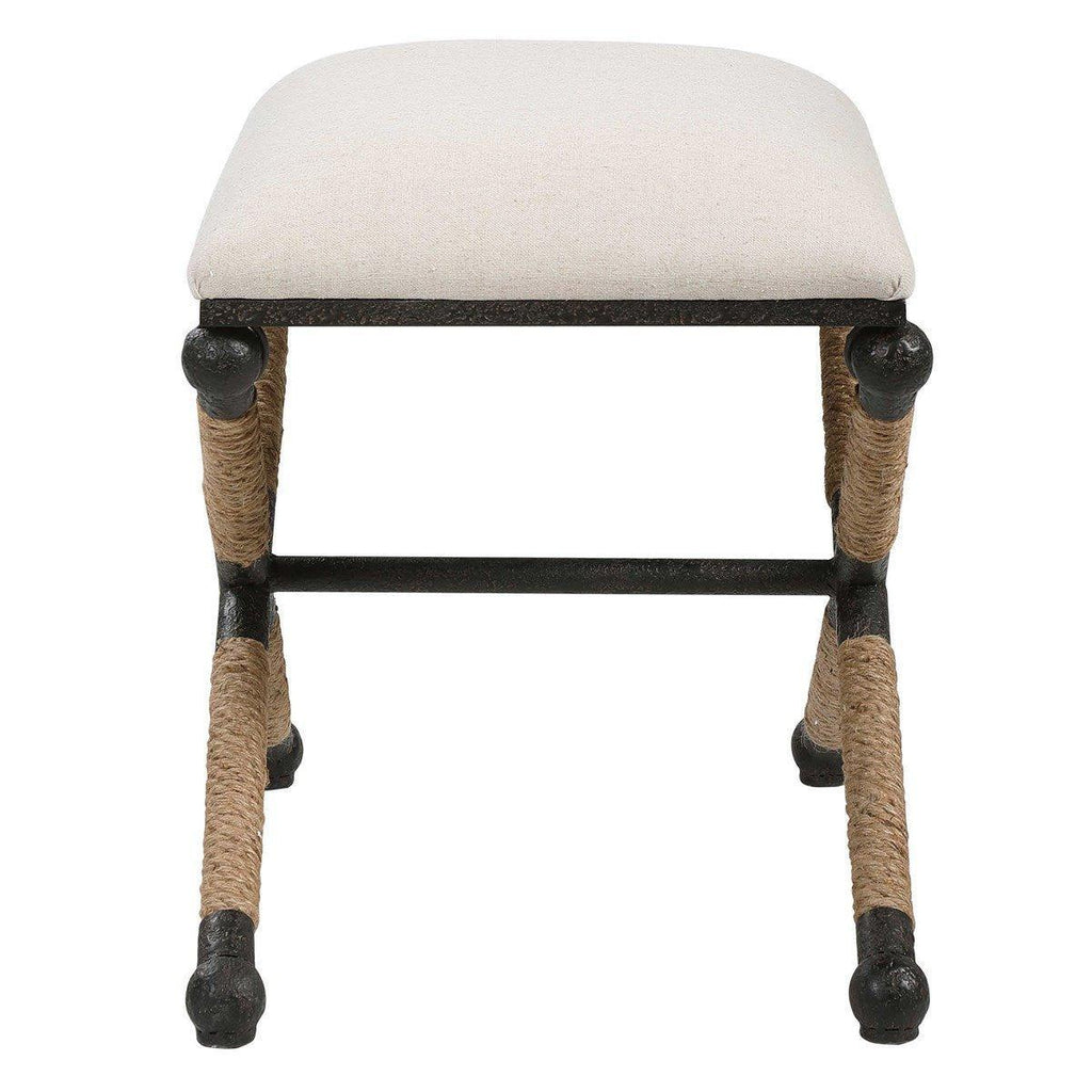 Iron Frame Bench with Robe Accents and Oatmeal Upholstery - Ottomans, Benches & Stools - The Well Appointed House