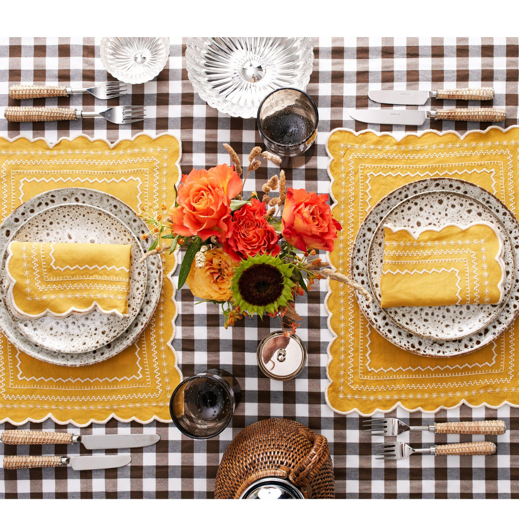 Isabelle Embroidered Placemat in Mustard - The Well Appointed House 