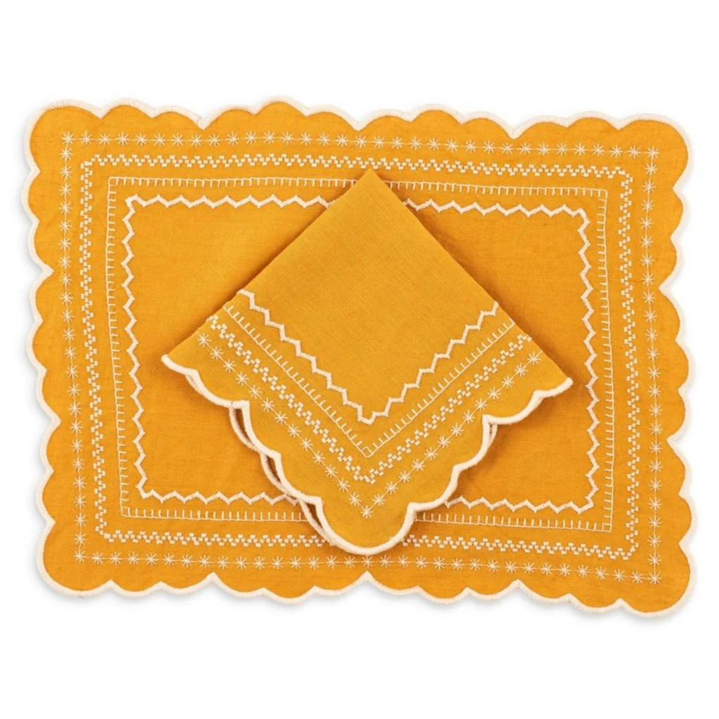 Isabelle Embroidered Napkin in Mustard - The Well Appointed House 