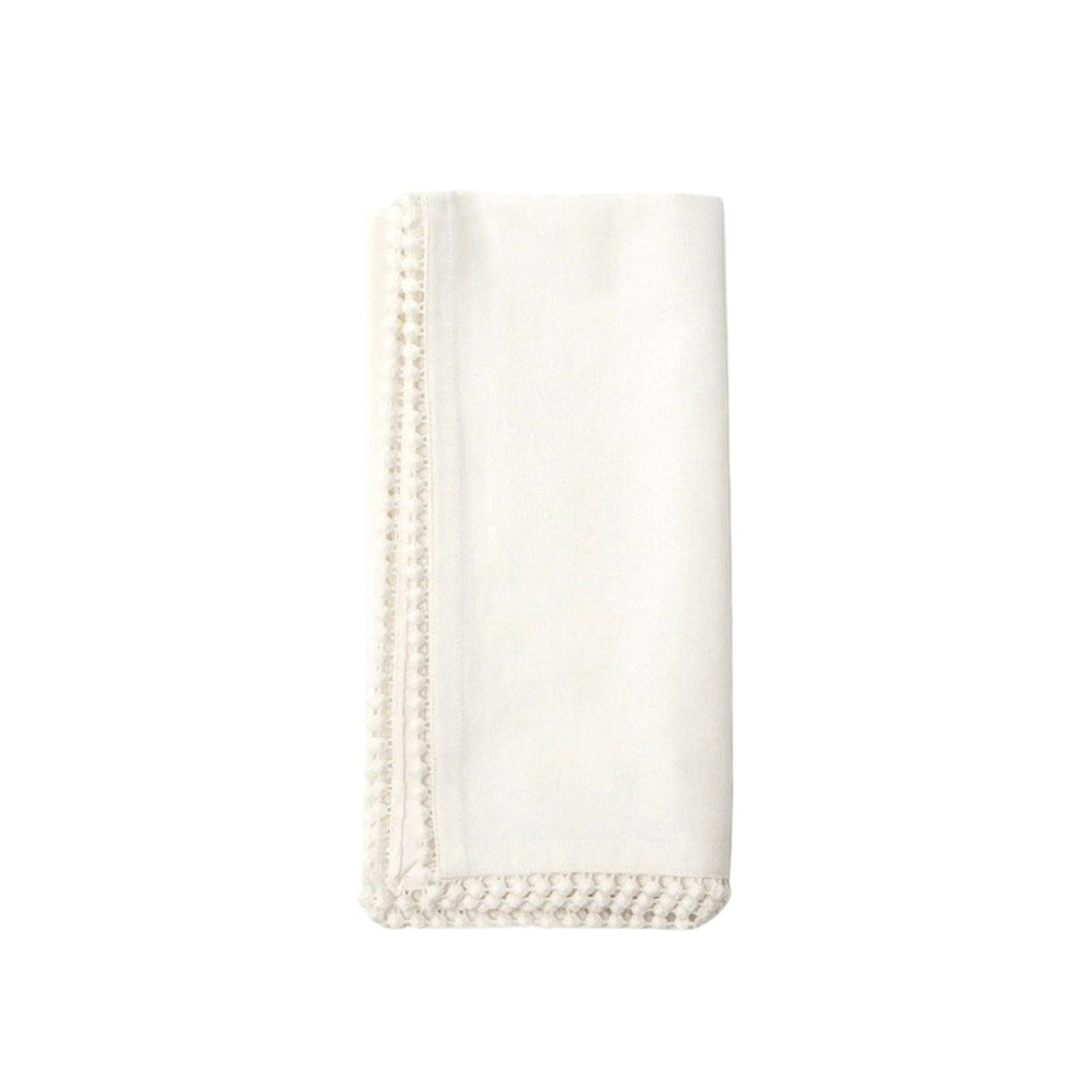 Ivory Cocktail Napkins with Pom Pom Border - Cocktail Napkins - The Well Appointed House