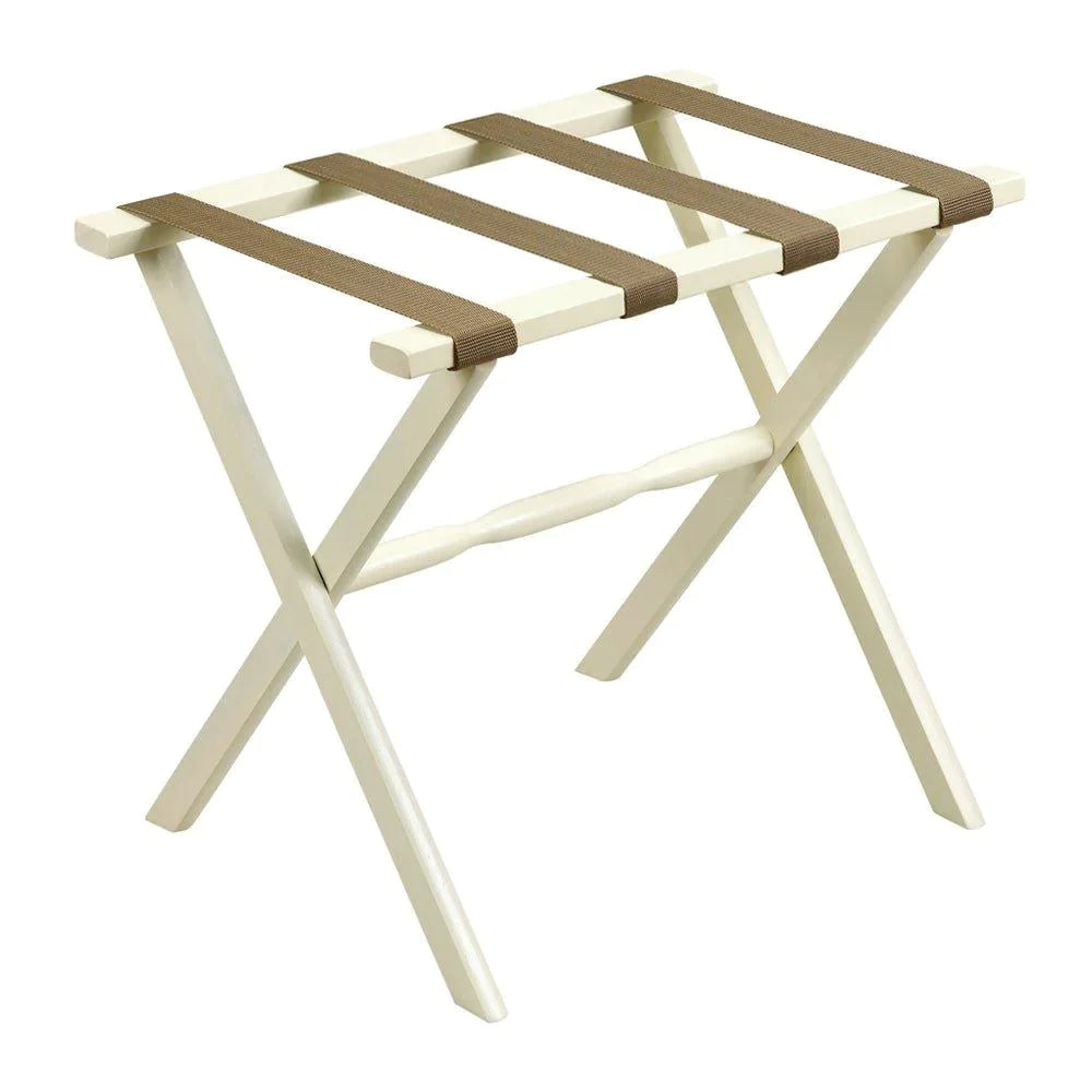 Ivory Straight Leg Luggage Rack with Beige Nylon Straps - End of Bed - The Well Appointed House