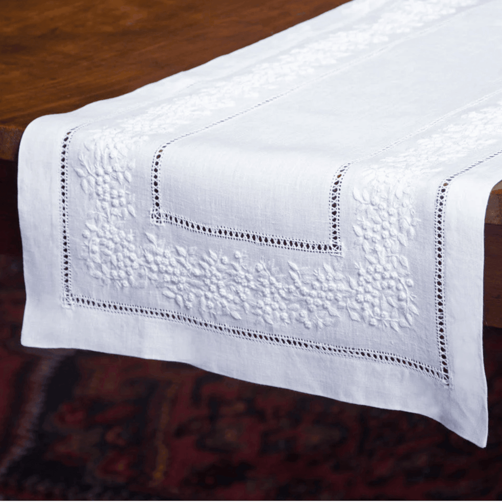 Jardin Classic Embroidered Linen Table Runner - Tablecloths - The Well Appointed House