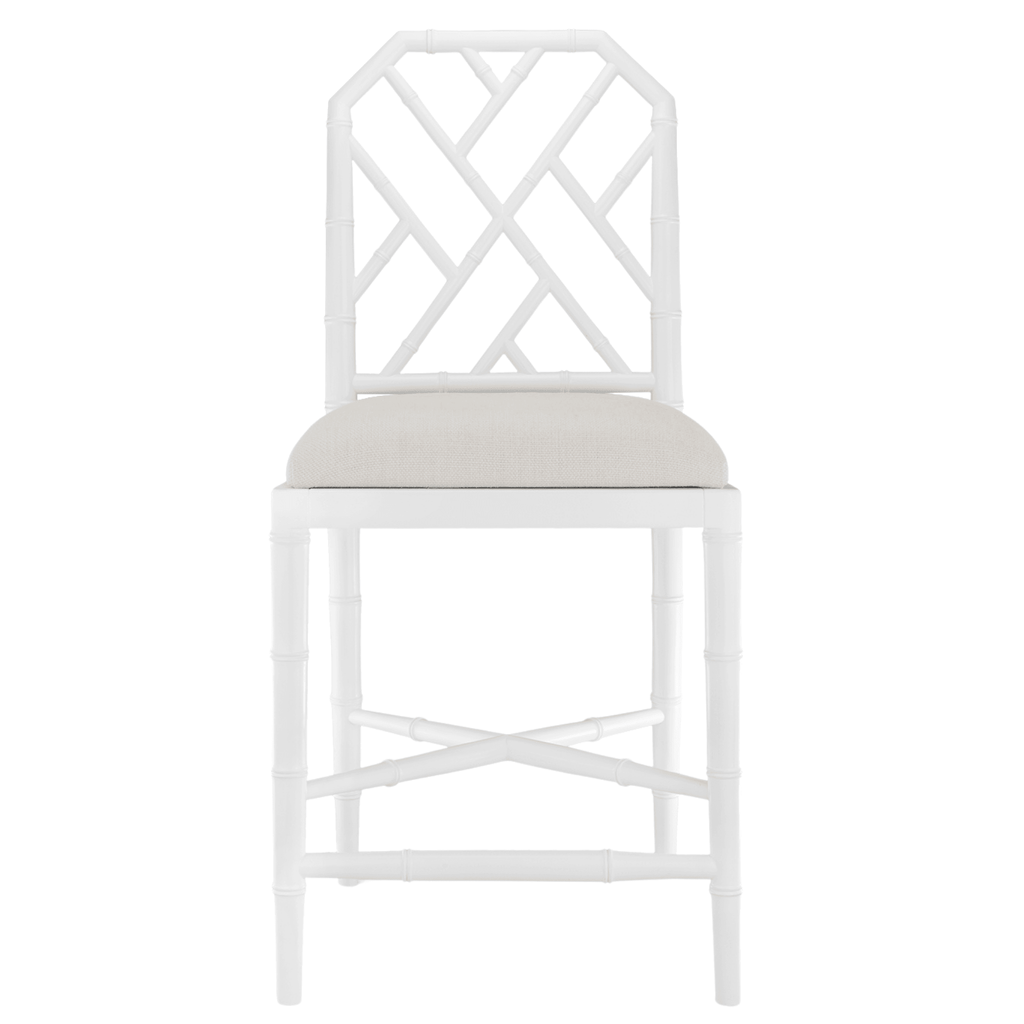 Jardin Eggshell White Faux Bamboo Fretwork Chippendale Counter Stool - Bar & Counter Stools - The Well Appointed House