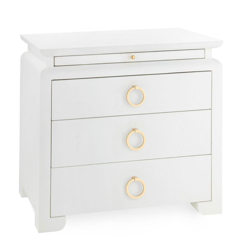 Lacquered Heavy Linen Elina Side Table with Custom Pull Option in Vanilla - Side & Accent Tables - The Well Appointed House