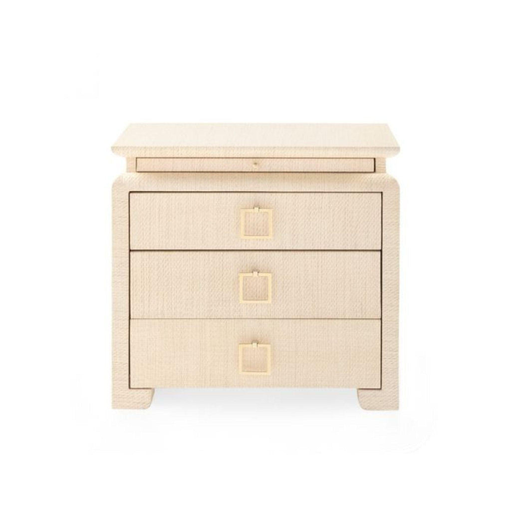 Lacquered Heavy Linen Natural Twill Elina Side Table with Custom Pull Option - Nightstands & Chests - The Well Appointed House
