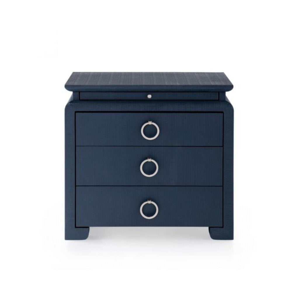 Lacquered Heavy Linen Storm Blue Elina Side Table with Custom Pull Option - Side & Accent Tables - The Well Appointed House