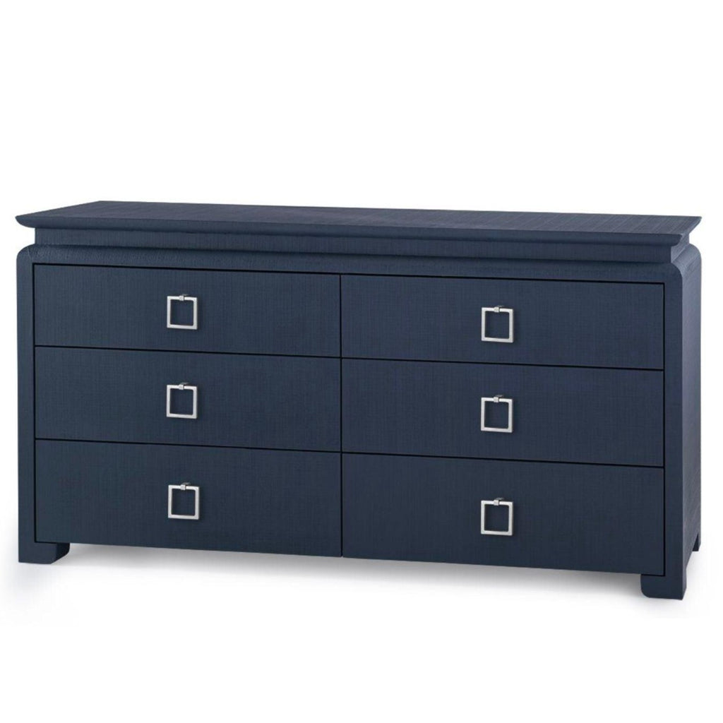 Lacquered Heavy Linen Storm Blue Elina Six Drawer Dresser with Custom Pull Option - Dressers & Armoires - The Well Appointed House