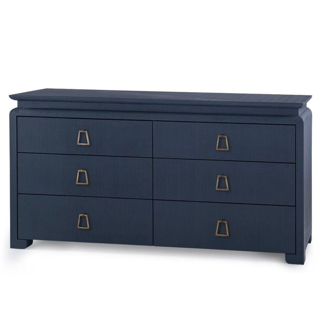 Lacquered Heavy Linen Storm Blue Elina Six Drawer Dresser with Custom Pull Option - Dressers & Armoires - The Well Appointed House