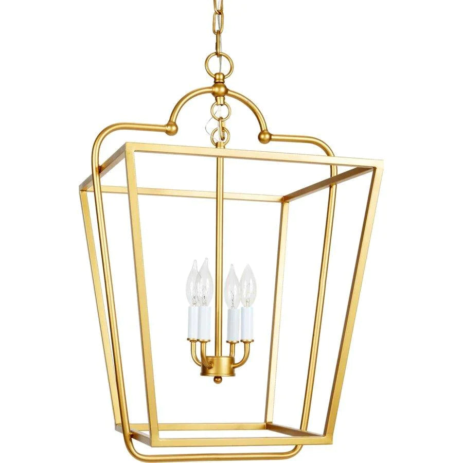 Large 4 Light Transitional Gold Lantern - Chandeliers & Pendants - The Well Appointed House