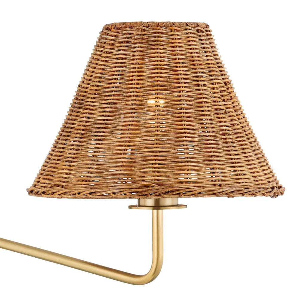 Large Aged Brass Issa Wall Sconce With Woven Rattan Shade - Sconces - The Well Appointed House