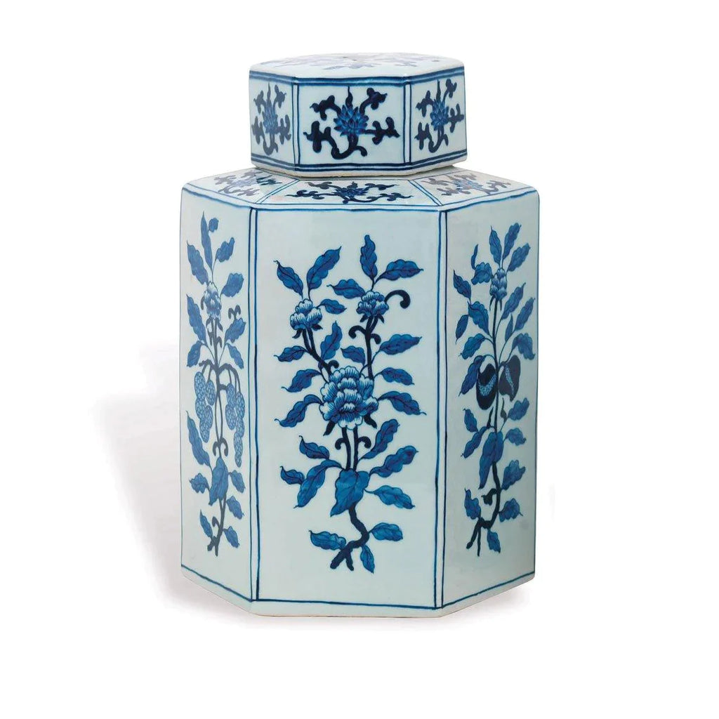 Large Blue and White Porcelain Floral Tea Jar - Vases & Jars - The Well Appointed House
