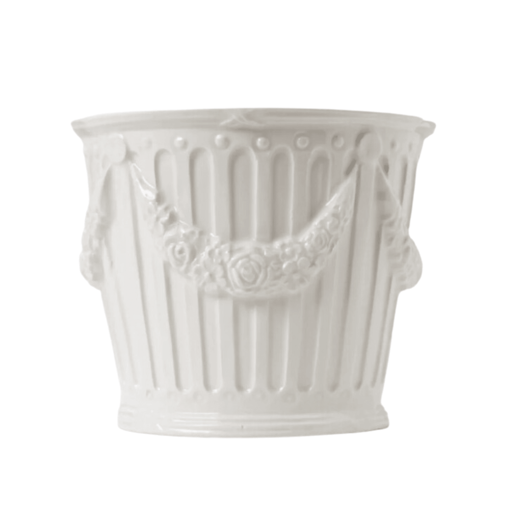 Large Cream Garland Motif Cachepot - Indoor Planters - The Well Appointed House
