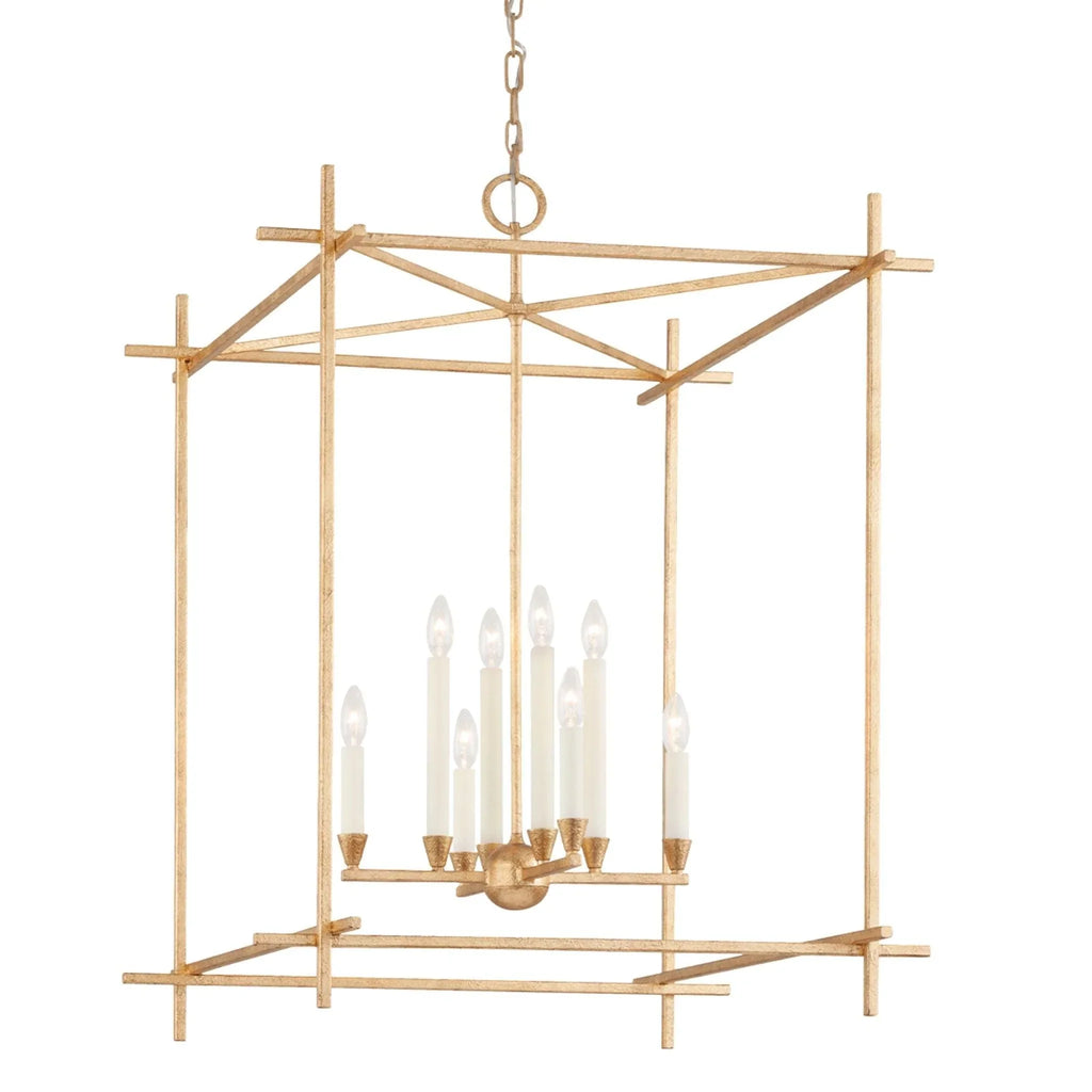 Large Huck Open Lantern Chandelier in Vintage Gold Leaf Finish - Chandeliers & Pendants - The Well Appointed House