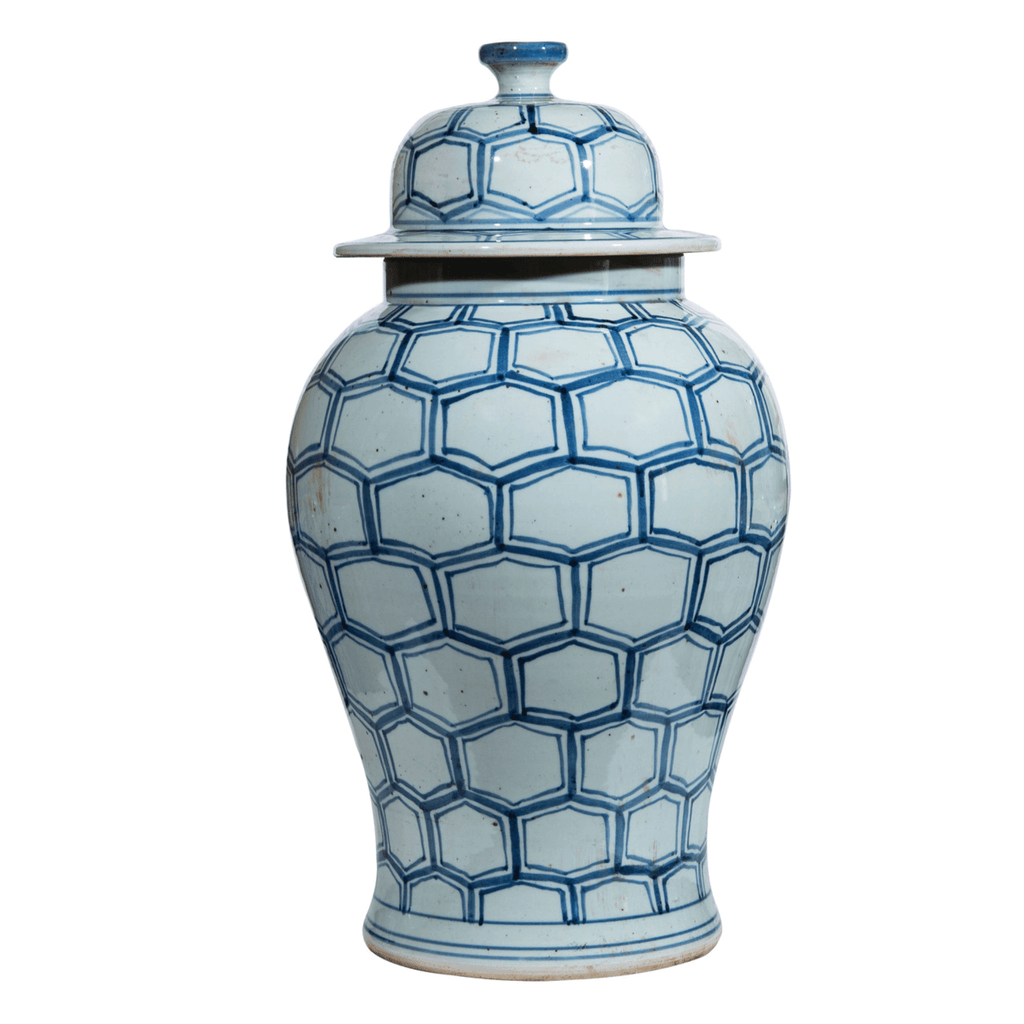 Large Porcelain Blue & White Honeycomb Temple Jar - Vases & Jars - The Well Appointed House