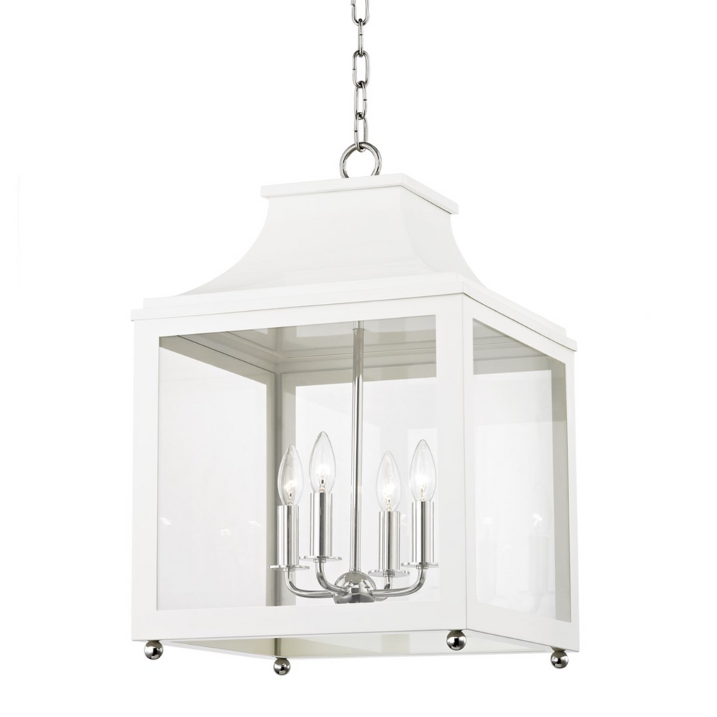 White & Polished Nickel Leigh Lantern Pendant Light  - The Well Appointed House