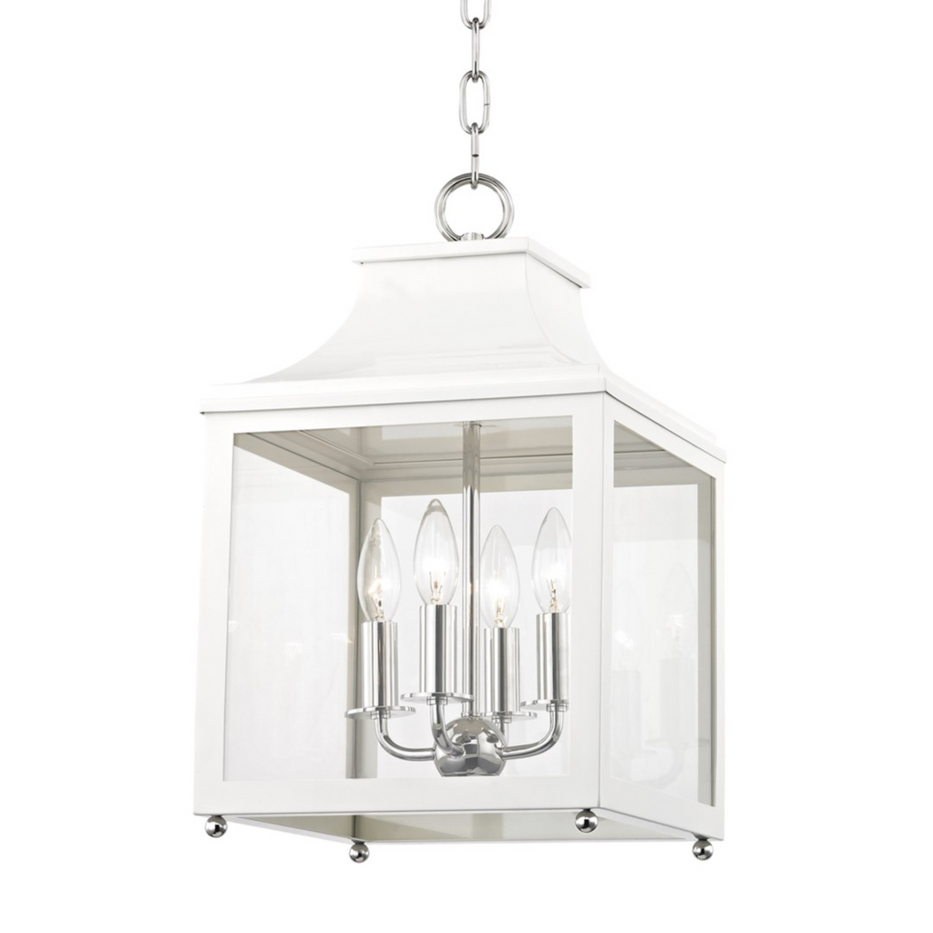 White & Polished Nickel Leigh Lantern Pendant Light  - The Well Appointed House