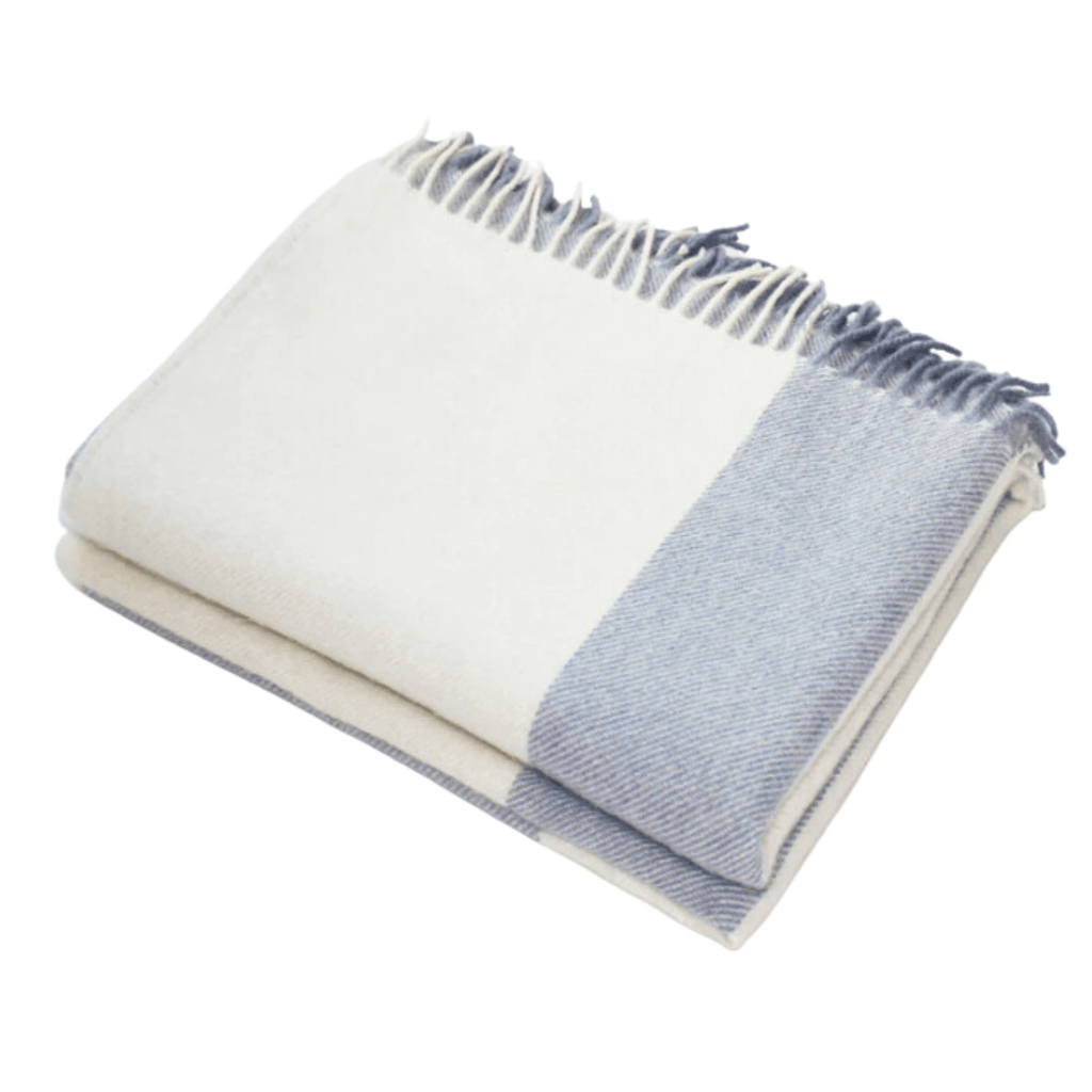 Light Blue Striped Alpaca & Merino Wool Throw Blanket - Throw Blankets - The Well Appointed House