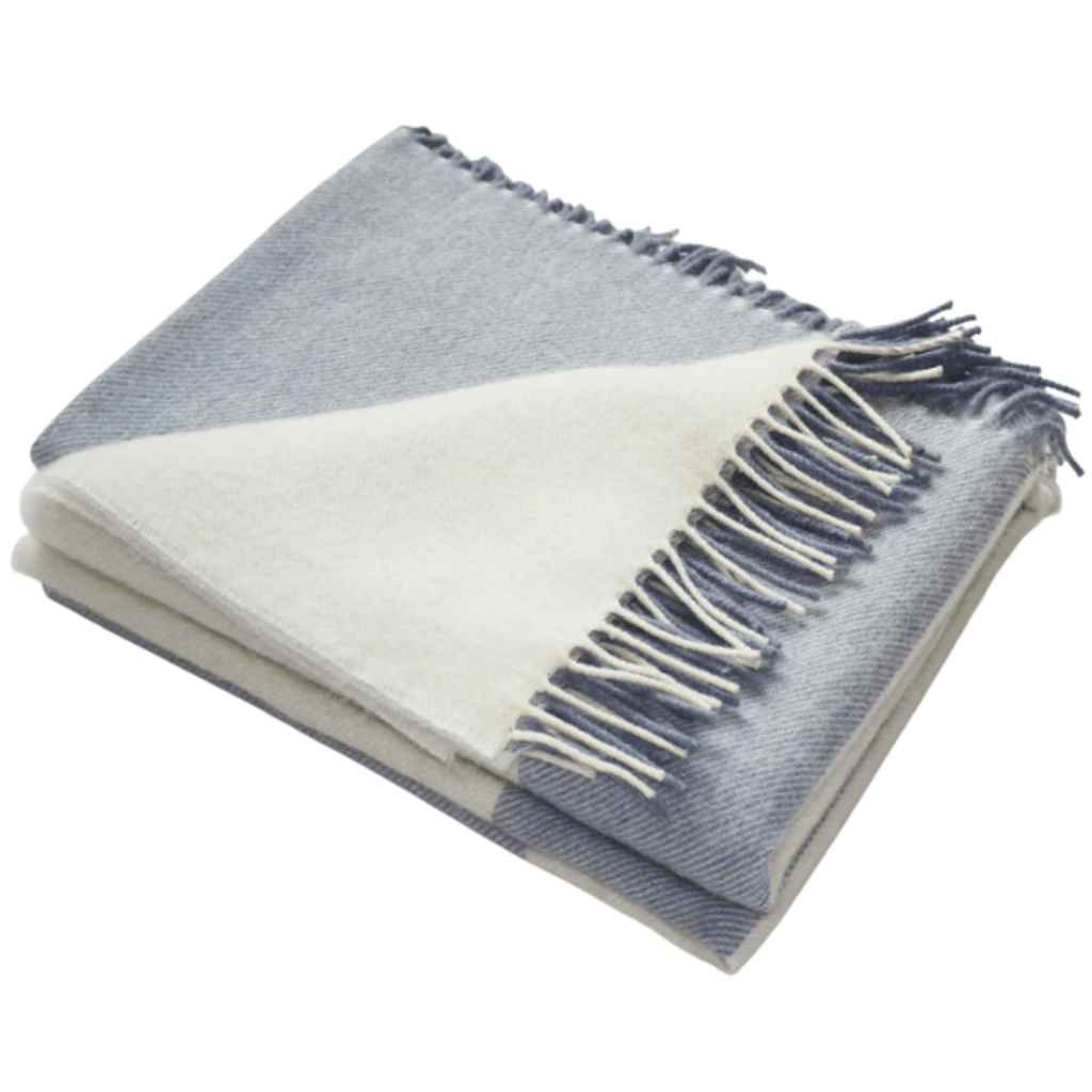 Light Blue Striped Alpaca & Merino Wool Throw Blanket - Throw Blankets - The Well Appointed House