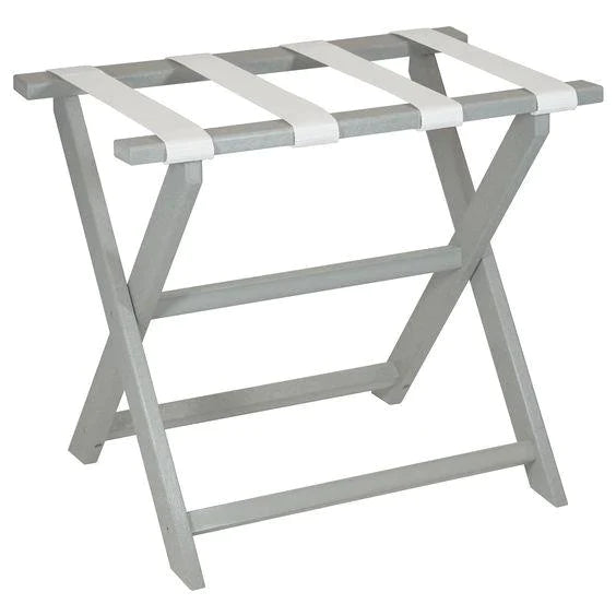 Light Grey Straight Leg Eco Luggage Rack with 4 White Nylon Straps - End of Bed - The Well Appointed House
