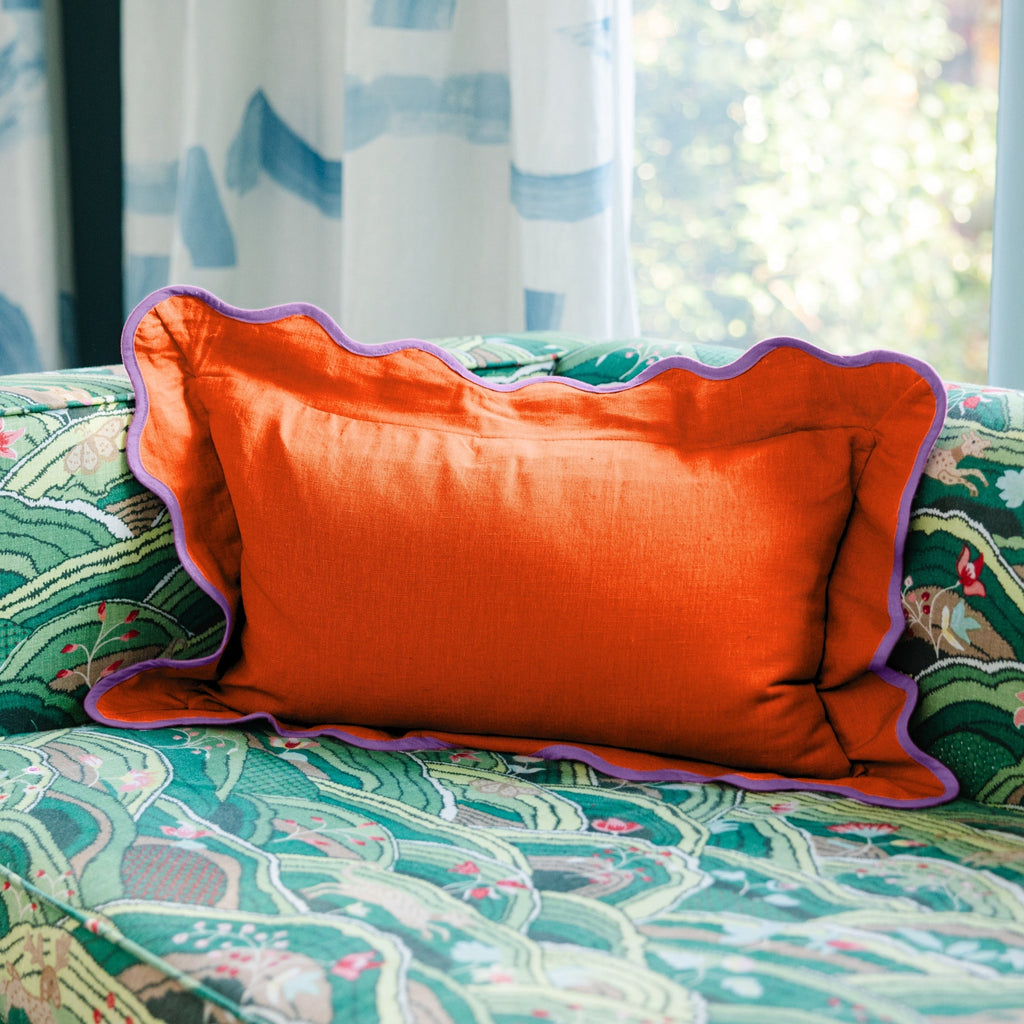 Darcy Linen Lumbar Pillow in Orange + Lilac - The Well Appointed House