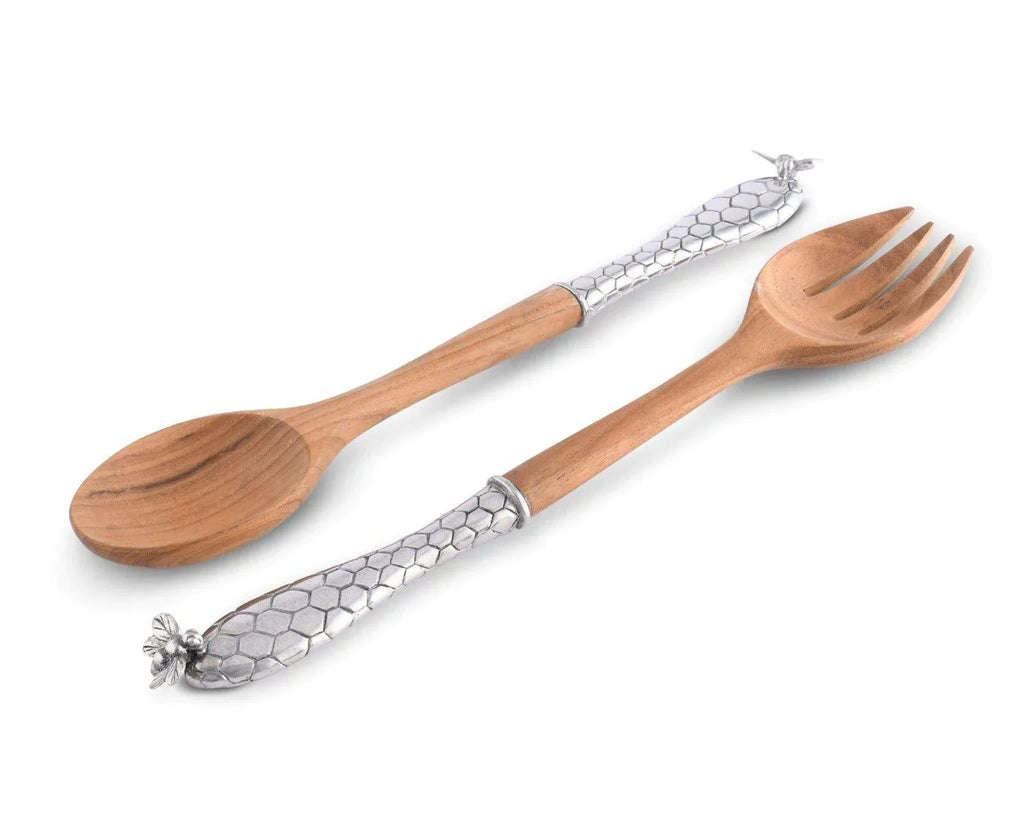 Little Bees Pewter Handle Salad Server Set - Serveware - The Well Appointed House