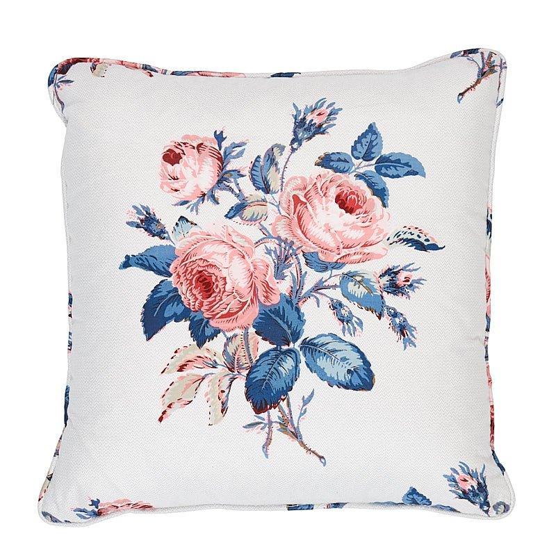 Loudon Pink & Blue Rose 14" Cotton Throw Pillow - Pillows - The Well Appointed House