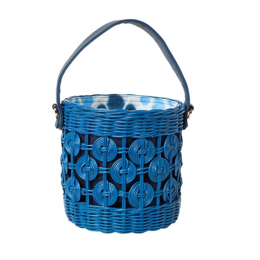 Maribella Wicker Bucket Bag in Deep Blue - The Well Appointed House