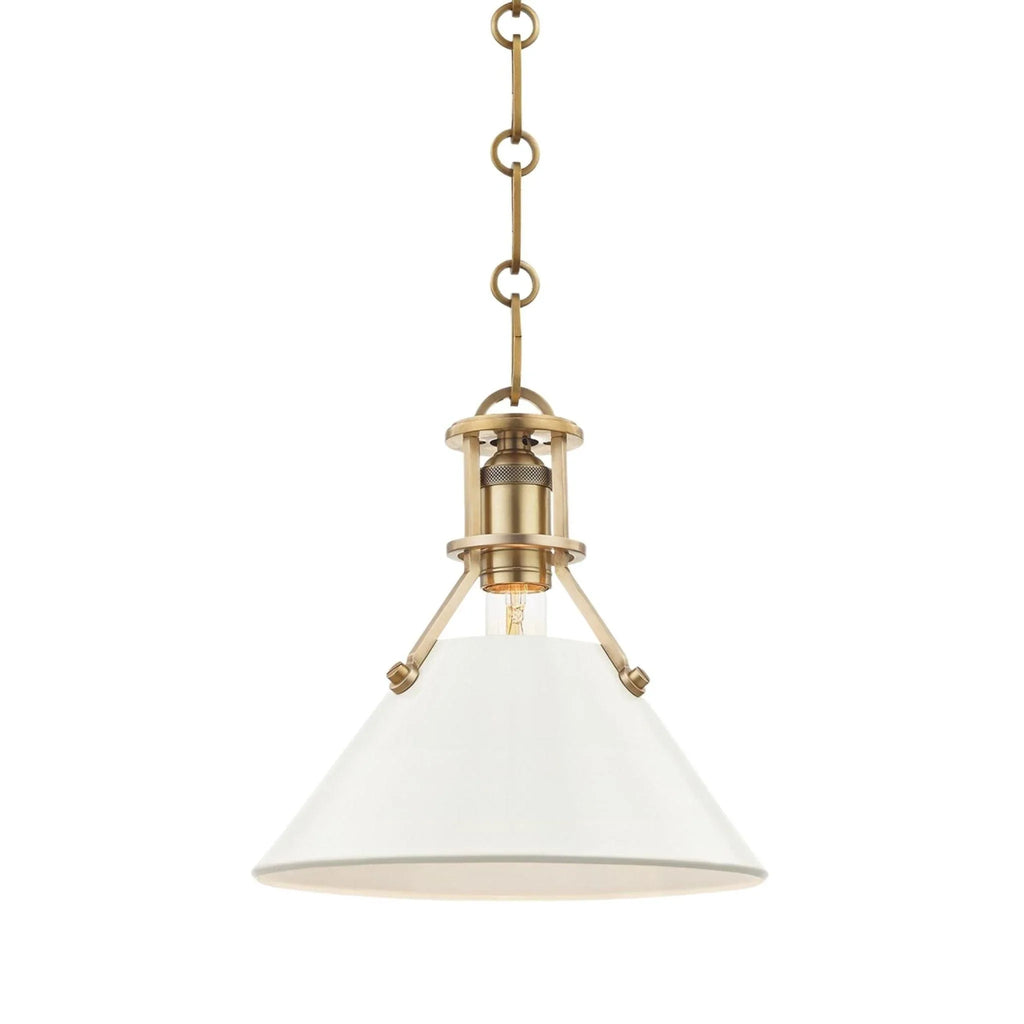 Mark D. Sikes for Hudson Valley Lighting Aged Brass and Off White Painted No. 2 One Light Hanging Pendant Available in Two Sizes - Chandeliers & Pendants - The Well Appointed House