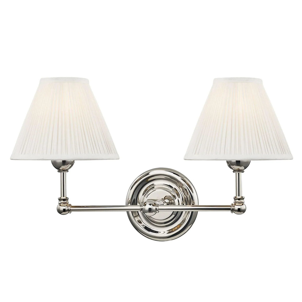 Mark D. Sikes for Hudson Valley Lighting Classic No. 1 Polished Nickel Two Light Wall Sconce - Sconces - The Well Appointed House