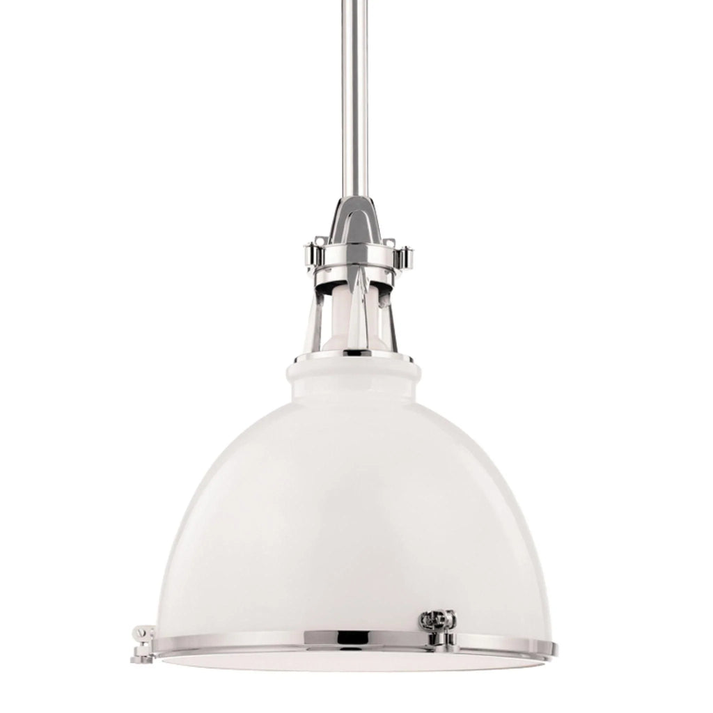 Massena White with Polished Nickel Hanging Industrial Ceiling Pendant - Chandeliers & Pendants - The Well Appointed House