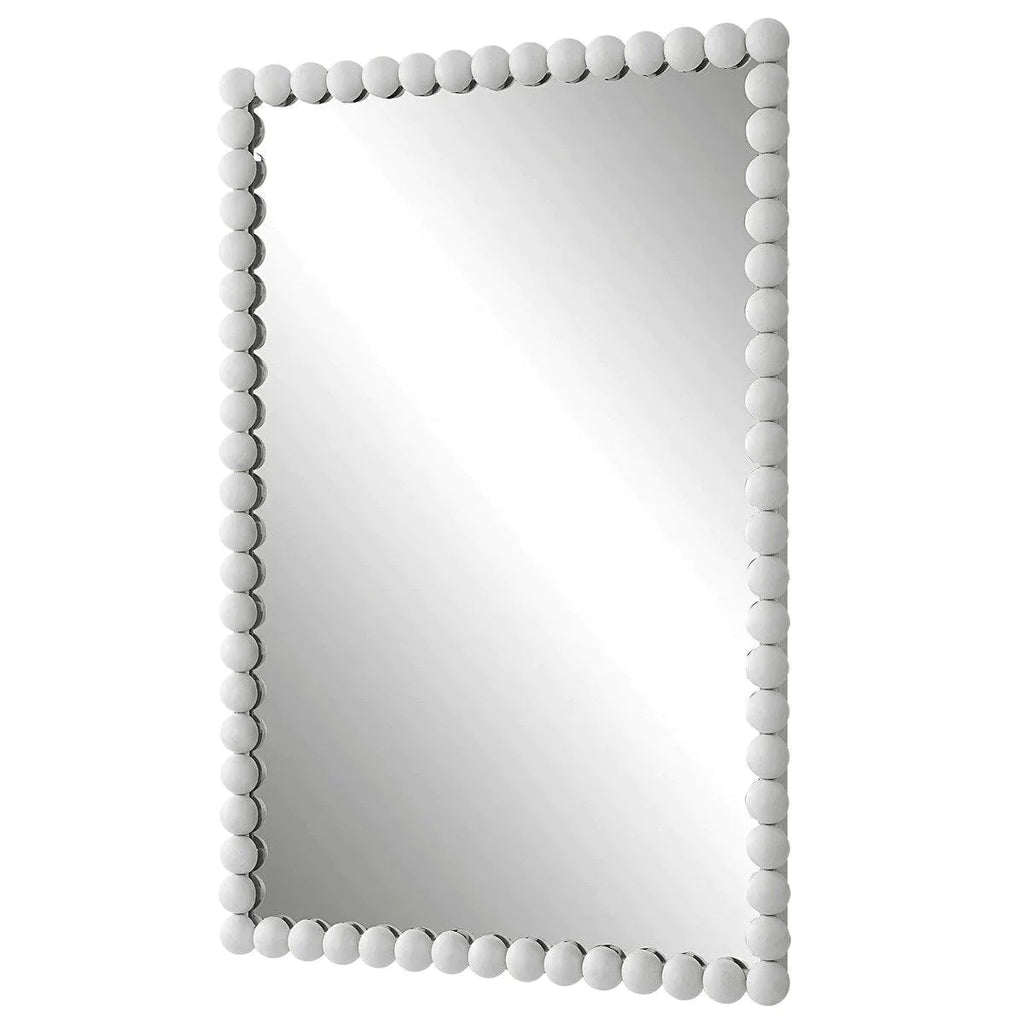 Matte White Beaded Framed Wall Mirror - Wall Mirrors - The Well Appointed House