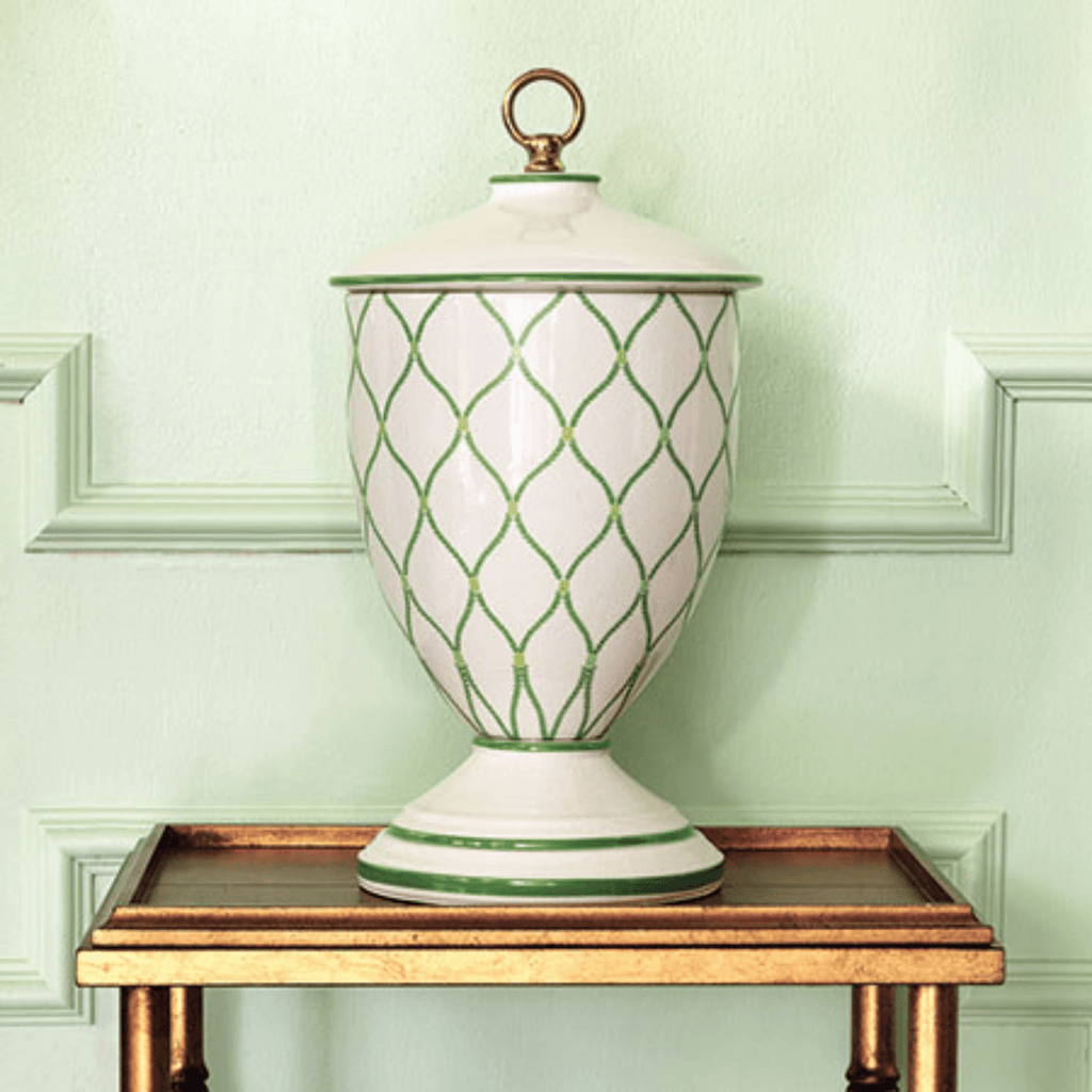 Meadow Green Lattice Porcelain Urn Jar - Vases & Jars - The Well Appointed House