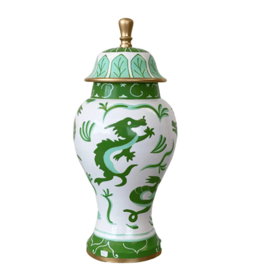 Medium Green & White Lidded Dragon Ginger Jar - Vases & Jars - The Well Appointed House