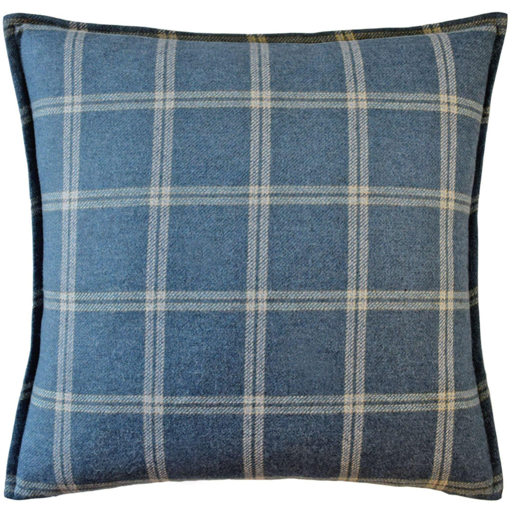 Merino Wool Plaid Decorative Throw Pillow in Indigo - Pillows - The Well Appointed House
