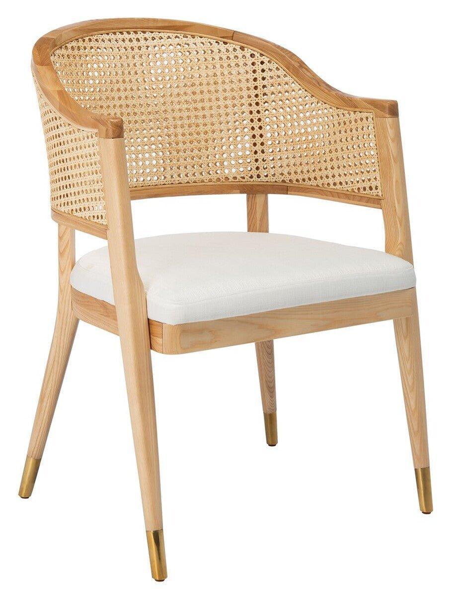 Mid Century Cane Back Rattan Dining Chair With Upholstered Seat