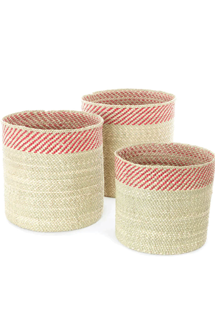 Milulu Grass Storage Basket in Berry and Natural - Available in 3 Sizes - Baskets & Bins - The Well Appointed House