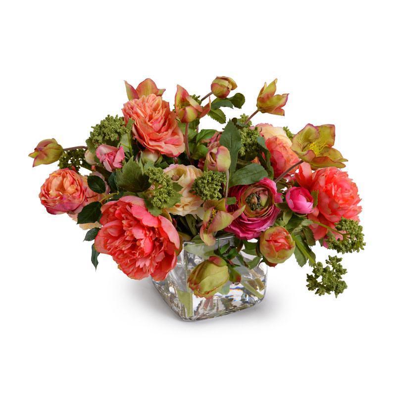 Mixed Flowers Arrangement in Glass Cube - Florals & Greenery - The Well Appointed House