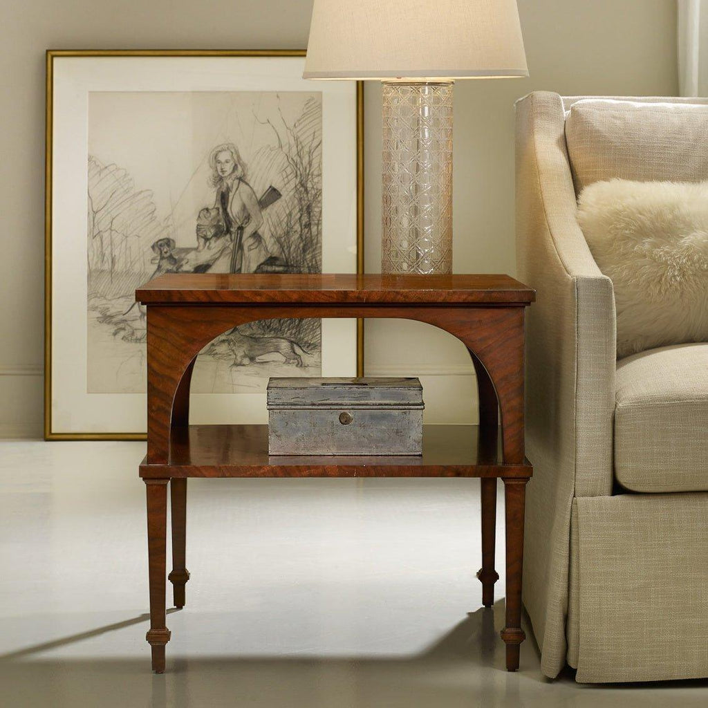 Modern History Classical Feathered Walnut Veneer End Table with Shelf - Side & Accent Tables - The Well Appointed House