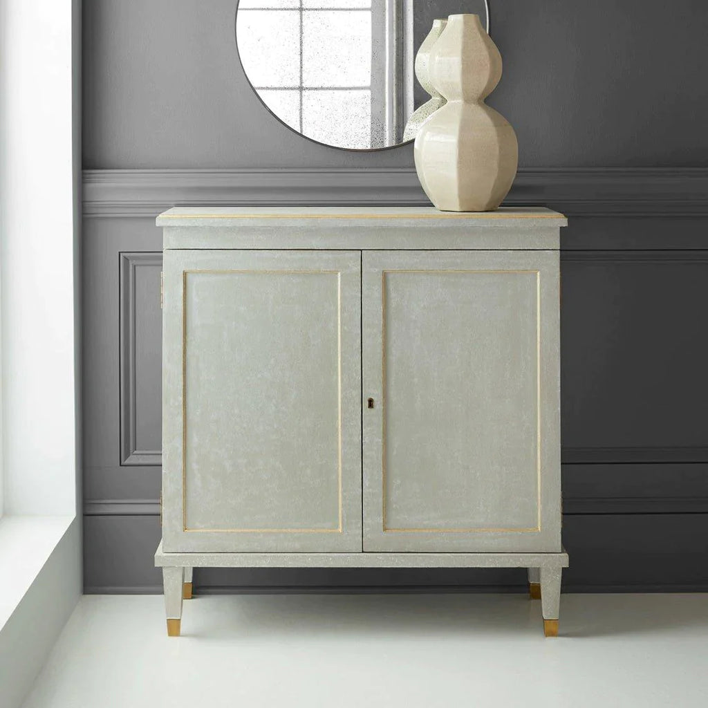 Modern History Gustavian Painted Antique Grey Two Drawer Cabinet with Gold Leaf Detailing and Solid Brass Hardware - Nightstands & Chests - The Well Appointed House