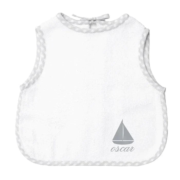 Monogrammed Apron Baby Bib in Grey Gingham - Baby Gifts - The Well Appointed House