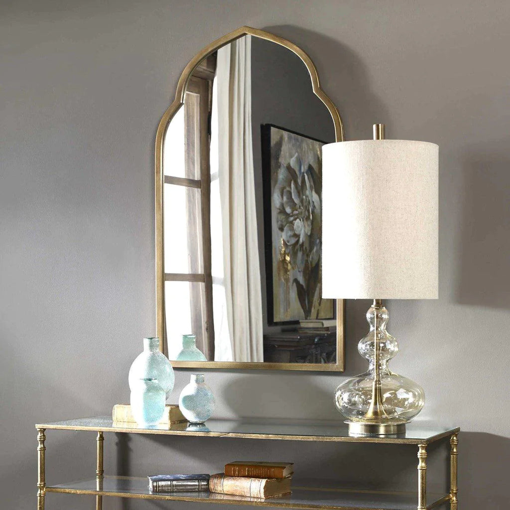 Moroccan Inspired Arched Mirror With Antiqued Gold Frame - Wall Mirrors - The Well Appointed House