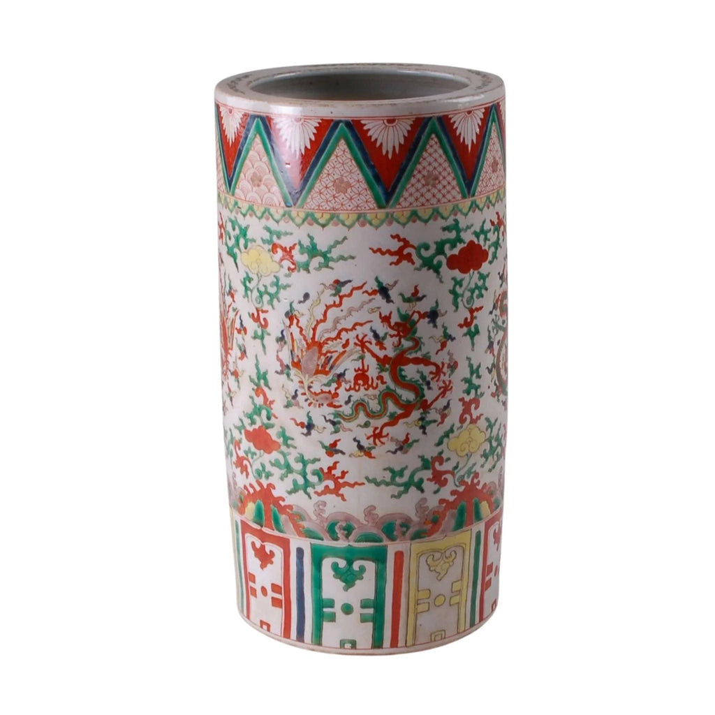 Multicolor Porcelain Umbrella Stand With Dragon Design - Umbrella Stands - The Well Appointed House