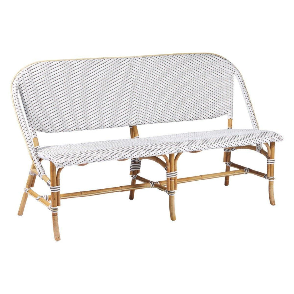 Natural Rattan Bench in White With Cappuccino Dots - Ottomans, Benches & Stools - The Well Appointed House