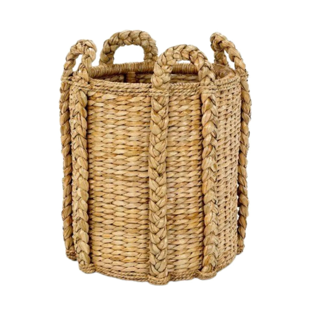 Natural Rush Rattan Log Round Storage Basket With Handles - Baskets & Bins - The Well Appointed House