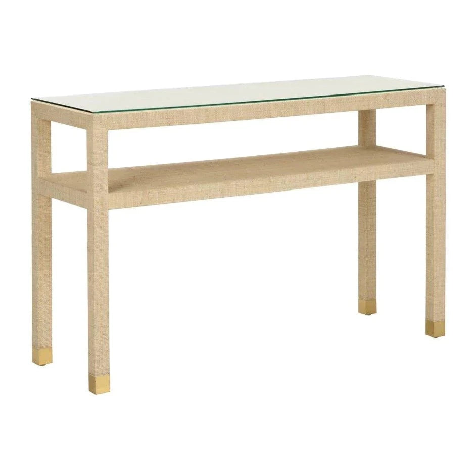 Natural Saguran Wrapped Glass Topped Console Table - Consoles - The Well Appointed House