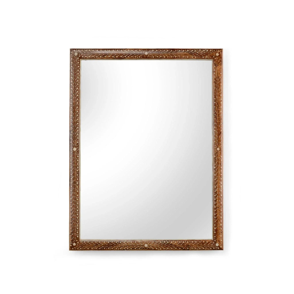 Natural Wood Frame Mirror with Floral and Vine Bone Inlay - Wall Mirrors - The Well Appointed House