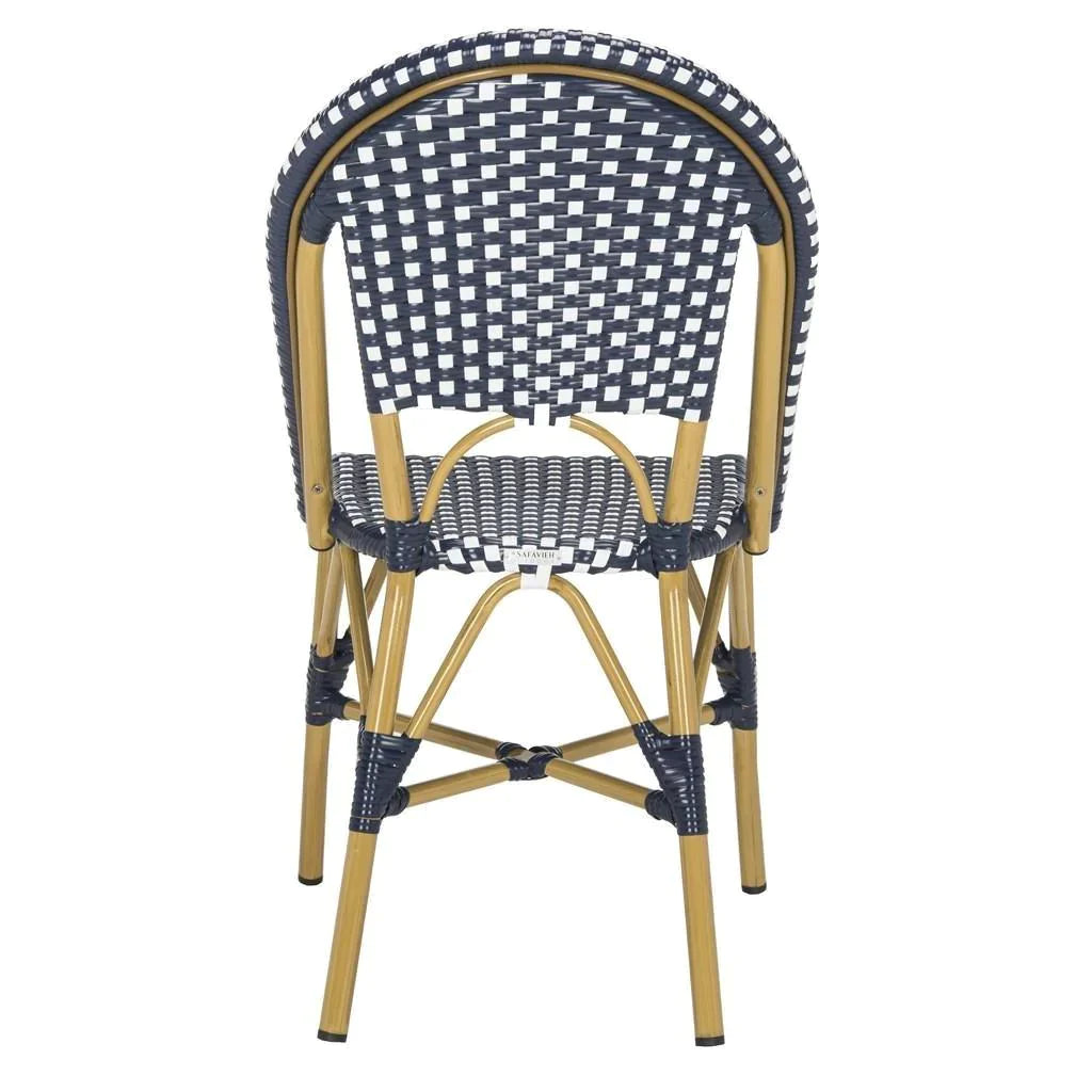 Navy and White Indoor-Outdoor French Bistro Stacking Side Chair - Outdoor Dining Tables & Chairs - The Well Appointed House